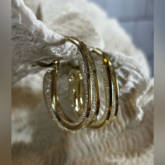 💛 Elegant 925 Gold Plated Mesh Hoop Earrings - Picture 6 of 12